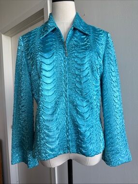 Joseph Ribkoff Bright 🛍️ Turquoise Textured Zip Jacket